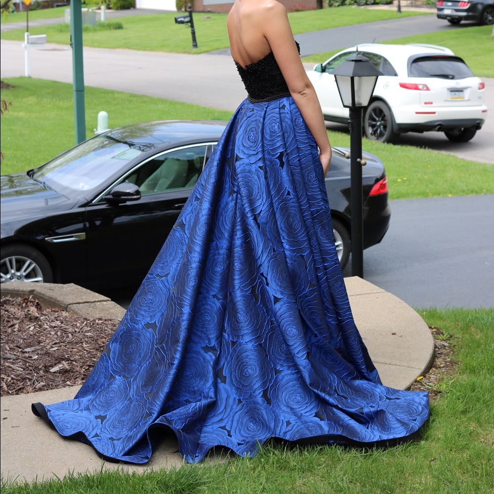 Tarik Ediz 93349 Black Dress with Blue Skirt